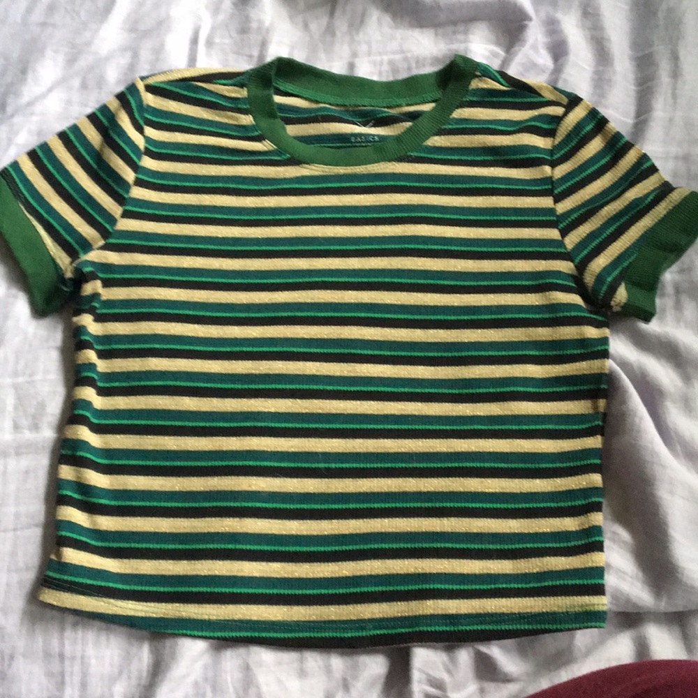Green and gold striped tee